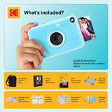 KODAK Printomatic+ Full Color Instant Print Digital Camera Gift Bundle + Case + Zink 2x3" Sticky Back Photo Paper 20pk + Album + Sticker Sets + Sticker Frames + Hanging Frames + Markers - Blue