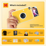 KODAK Printomatic+ Full Color Instant Print Digital Camera Gift Bundle + Case + Zink 2x3" Sticky Back Photo Paper 20pk + Album + Sticker Sets + Sticker Frames + Hanging Frames + Markers - Yellow