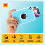 KODAK Printomatic+ Instant Print Camera (Blue) 10MP,  RGB LED, Zink Photo Prints
