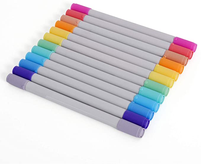 Two Marker Colorful Fine & Chisel Double Twin Tip Markers 12 Pack